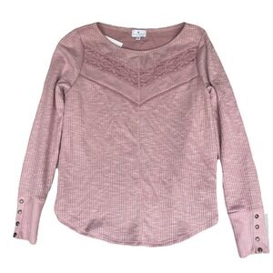 True Craft Shirt Womens M Pink Mauve Lace Coquette Feminine Ribbed Soft Romantic
